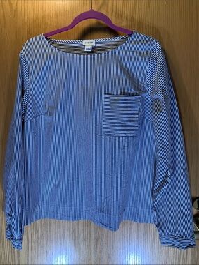 J. Crew Cotton Striped Long-Sleeve, Scoop Neck Top - Size L